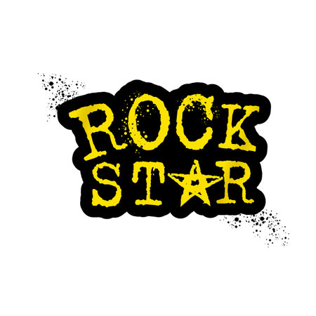 Rock star text vector print for t shirt isolated Retro paperrock star label png stickers for collage and t shirt print. Rockstar sign, symbol and iconのイラスト素材