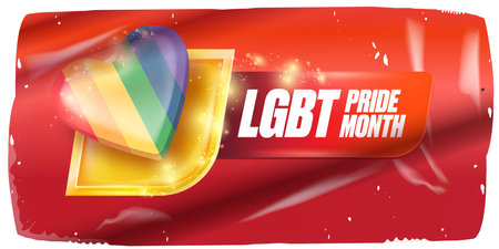 LGBT Pride Month Vector Rainbow Heart Symbol on Vibrant Background with Pride Month Text, Ideal for Equality Awareness and LGBTQ Support Campaignsのイラスト素材