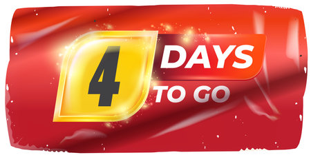 Four Days To Go Vector Bold White Numerals on Dynamic Red and Yellow Background, Modern Countdown Design for Anticipated Events and Final Approach, Perfect for Marketingのイラスト素材