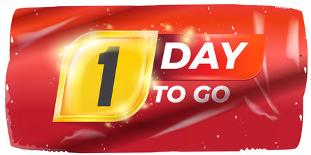 One Day To Go Vector Bold White Numerals on Dynamic Red and Yellow Background, Modern Final Countdown Design for Anticipated Events and Imminent Arrival, Perfect for Marketingのイラスト素材