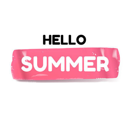 Hello summer pink groovy aesthetic sticker design isolated on white. Hello summer motto sticker, tag, retro label, banner, ribbon, label png with quote. Positiv and motivational 1970s style quoteのイラスト素材