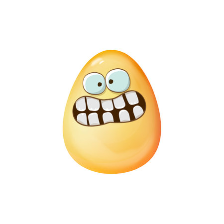 Cartoon golden easter egg cartoon characters isolated on white background. Gold color egg vector concept illustration. funky sweet easter character with eyes and mouthのイラスト素材