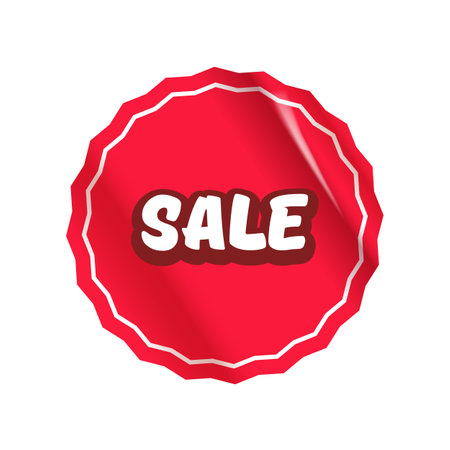 Red SALE round sticker isolated on white. Round Price sale sticker, sale sticker, price tag, retro label, sale or discount sticker, promotional badge set, shopping label pngのイラスト素材