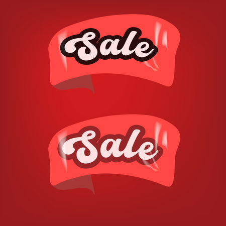Red SALE sticker isolated on red. Price sale sticker, sale sticker, price tag, retro label, poster,background sale or discount sticker, promotional badge set, shopping labelのイラスト素材