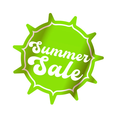 Summer sale round green sticker isolated on white. Price sticker, sale sticker, price tag, retro label, sale or discount sticker, promotional badge set, shopping label png. Summer sale poster bannerのイラスト素材