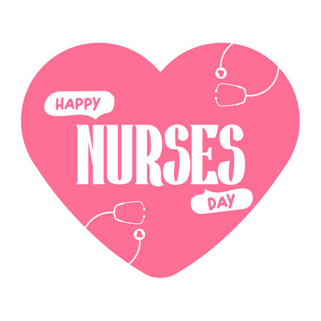 International nurses day cute vector heart shape banner and poster with stethoscope isolated on pink background. vector 12 May Happy nurses day heart icon, label, sign, sticker design templateのイラスト素材