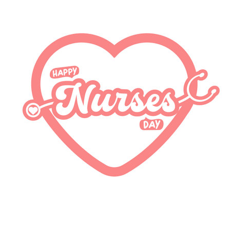 International nurses day cute vector heart shape banner and poster with stethoscope isolated on pink background. vector 12 May Happy nurses day heart icon, label, sign, sticker design templateのイラスト素材