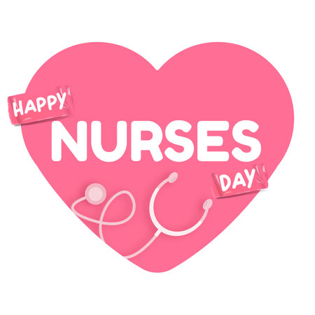 International nurses day cute vector heart shape banner and poster with stethoscope isolated on pink background. vector 12 May Happy nurses day heart icon, label, sign, sticker design templateのイラスト素材