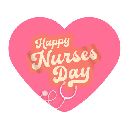 International nurses day cute vector heart shape banner and poster with stethoscope isolated on pink background. vector 12 May Happy nurses day heart icon, label, sign, sticker design templateのイラスト素材