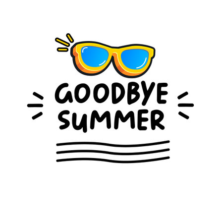 vector goodbye summer concept illustration with vintage orange summer sunglasses isolated on white. End of summer label, sticker , icon, logo and creative poster design templateのイラスト素材