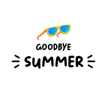 vector goodbye summer concept illustration with vintage orange summer sunglasses isolated on white. End of summer label, sticker , icon, logo and creative poster design templateのイラスト素材