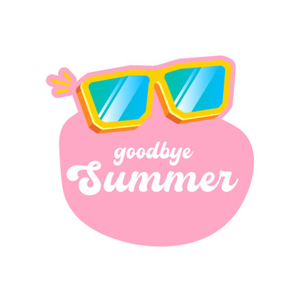 vector goodbye summer concept illustration with vintage orange summer sunglasses isolated on white. End of summer label, sticker , icon, logo and creative poster design templateのイラスト素材