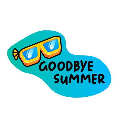 vector goodbye summer concept illustration with vintage orange summer sunglasses isolated on white. End of summer label, sticker , icon, logo and creative poster design templateのイラスト素材