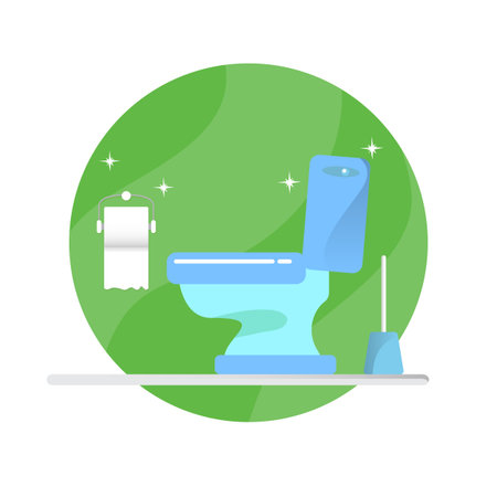 Toilet bawl icon with toilet paper roll isolated on green background. Flat Toilet room icon. Vector Cleaning concept illustrationのイラスト素材