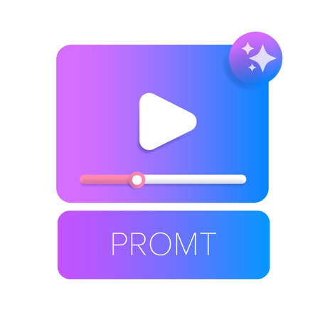 AI video generator icon with screen, play button isolated on white background. Text to video ai bot logo. Artifical intelligence video maker modern symbol and iconのイラスト素材