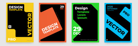 Simple poster design template with abstract geometric shapes and vector graphic colors. Business backdrop and Layout for flyer, poster, banners and covers design. Geometric modern style posters setのイラスト素材