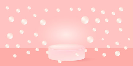 Minimalist pink podium background, soft pastel colored display stand, elegant empty stage for product presentation, cosmetic ad, beauty showcase, modern geometric shapes, luxury studio backdropのイラスト素材
