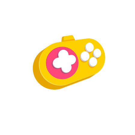Yellow and pink cartoon gamepad vector illustration, cute gaming console design for kids, fun graphic element for apps, websites, stickers, labels, creative game development, technology, entertainmentのイラスト素材