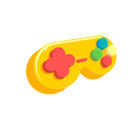 Yellow and pink cartoon gamepad vector illustration, cute gaming console design for kids, fun...