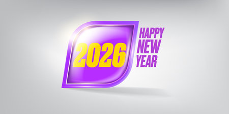 2026 Happy new year horizontal banner background and 2025 greeting card with text. vector 2026 new year sticker, label, icon, logo and badge isolated on stylish grey backgroundのイラスト素材