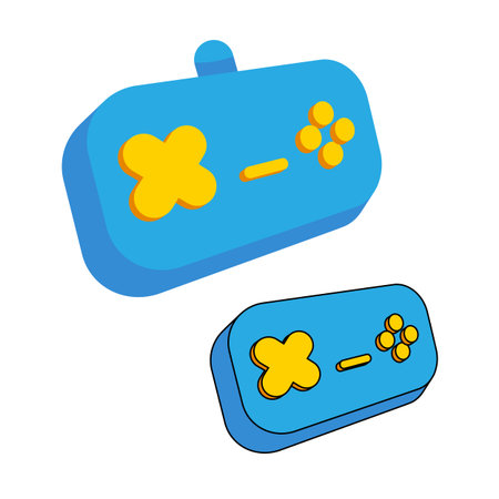 blue cartoon gamepad vector illustration, cute gaming console design for kids, fun graphic element...