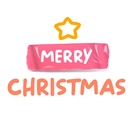 Merry Christmas pink sticker vector design, creative holiday typography, modern festive graphic art for cards, invitations, social media banners, and seasonal decorations.のイラスト素材