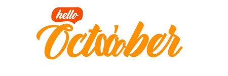 Hello October text with pumpkin isolated on transparent background. Hello October sticker png, label png, banner, poster design templateのイラスト素材
