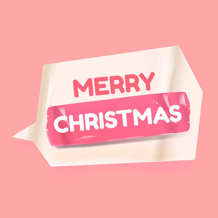 Merry Christmas pink sticker vector design, creative holiday typography, modern festive graphic art for cards, invitations, social media banners, and seasonal decorations.のイラスト素材