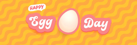 World Egg Day banner with eggs on orange geometric pattern background. International egg day concept horizontal banner poster,flyer, banner design template. Egg food day celebrationのイラスト素材