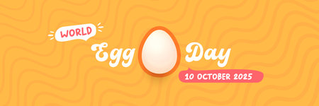 World Egg Day banner with eggs on orange geometric pattern background. International egg day concept horizontal banner poster,flyer, banner design template. Egg food day celebrationのイラスト素材