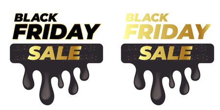 Black Friday sale banner with golden text. Black friday melt label, sticker, icon isolated on white background. creative graphic for promotional banners, social media, shopping labelsのイラスト素材