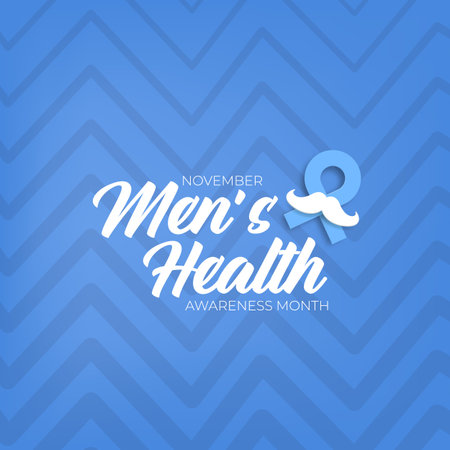 November Mens Health awareness month square banner with blue ribbon and moustache icon. Blue November is prostate cancer awareness month with moustache and ribbon. Movember mens health month posterのイラスト素材
