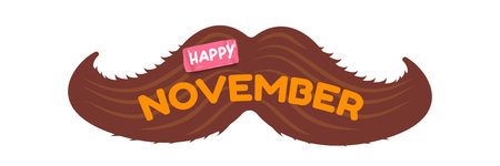 November, Prostate cancer awareness month. Happy November banner with funny cartoon moustache isolated on white background. November mens health month banner, Sticker , label and iconのイラスト素材