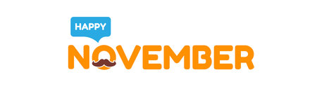 November, Prostate cancer awareness month. Happy November banner with funny cartoon moustache isolated on white background. November mens health month banner, Sticker , label and iconのイラスト素材