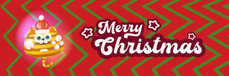 Cute cat gamepad cartoon character vector illustration, striped kitty character wearing a Santa hat, Merry Christmas holiday greeting design, stickers, labels, cards and celebration wide bannersのイラスト素材