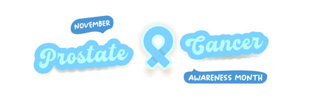 November Prostate cancer awareness month icon with blue ribbon icon isolated on white. Blue November is prostate cancer awareness month. November mens health month wide banner and labelのイラスト素材