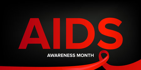 World AIDS awareness month banner with red ribbon. World HIV awareness month starts in December. Red ribbon with text isolated on grey background. World AIDS Day December 1stのイラスト素材