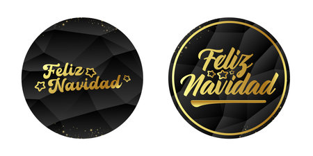 Feliz Navidad Merry Christmas in Spanish quote black sticker with golden text vector design, creative holiday typography, modern festive graphic art for cards, invitations, social media bannersのイラスト素材