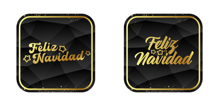 Feliz Navidad Merry Christmas in Spanish quote black sticker with golden text vector design, creative holiday typography, modern festive graphic art for cards, invitations, social media bannersのイラスト素材