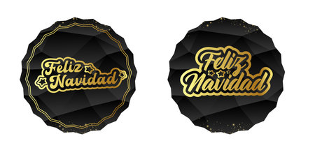 Feliz Navidad Merry Christmas in Spanish quote black sticker with golden text vector design, creative holiday typography, modern festive graphic art for cards, invitations, social media bannersのイラスト素材