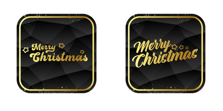 Merry Christmas golden text quote black sticker set with golden text vector design, creative holiday typography, modern festive graphic art for cards, invitations, social media bannersのイラスト素材