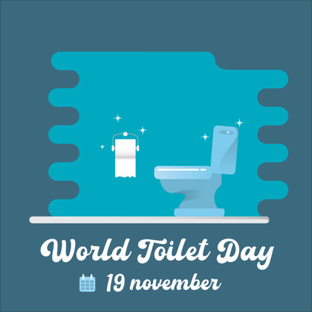 world toilet day banner and poster design template with Toilet bawl icon with toilet paper roll isolated on blue background. Flat Toilet room icon. Vector World toilet day concept illustrationのイラスト素材