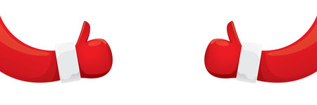 vector funky cartoon Santa Claus like hand icon isolated on white background . merry christmas horizontal wide banner background. Santa Claus like hand with red mittensのイラスト素材