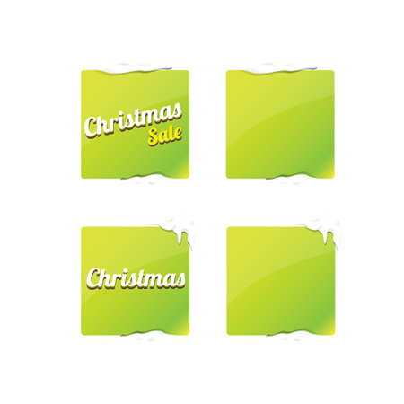 Christmas vector green glossy buttons set isolated on white background. Web green christmas sale buttons with snow, snow flakes, ice border. Winter button collectionのイラスト素材