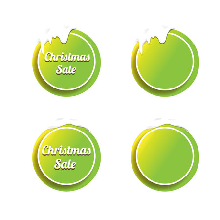 Christmas vector green glossy buttons set isolated on white background. Web green christmas sale buttons with snow, snow flakes, ice border. Winter button collectionのイラスト素材
