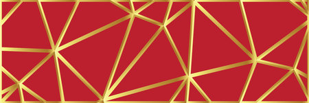 Abstract red and gold Christmas wide banner background with golden lines and shapes geometric style. Empty merry christmas horizontal banner, poster and backdrop design template.のイラスト素材