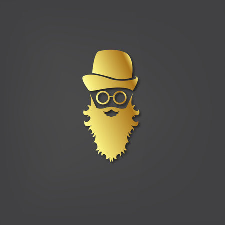 Vector golden silhouette of Santa Claus with shadow isolated on grey background. Santa Claus golden icon, print, badge and label design template. Funky christmas man character with beard and mustacheのイラスト素材
