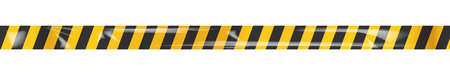 Yellow and black caution tape isolated on white background. Realistic barrier tape with plastic texture and creases. Warning stripe for construction or danger zone. Minimalist vector illustrationのイラスト素材