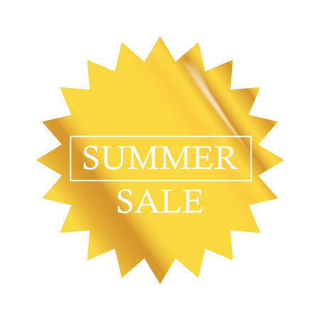 Summer sale round yellow sticker isolated on white. Price sticker, sale sticker, price tag, retro label, sale or discount sticker, promotional badge set, shopping label png. Summer sale poster bannerのイラスト素材