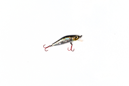 Fishing lure isolated on white. Wobbler in three color. Silver and black colors.の写真素材